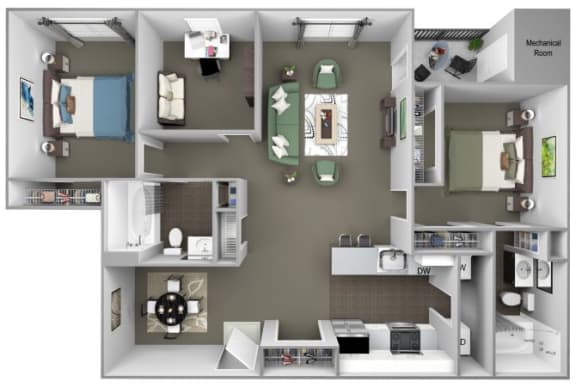 Hampshire Green Apartments - B9 (Kincora) - 2 bedroom - 2 bath - den - 3D