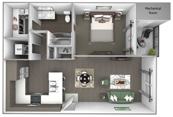 Quinn Crossing - Cataract Creek (A3) - 1 Bedroom - 1 bath - 3D floor plan