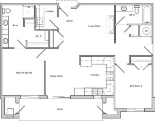 Leads I two bedroom two bathroom floor plan at The Flats at 84