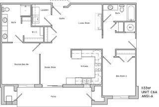 Leads I two bedroom two bathroom floor plan at The Flats at 84