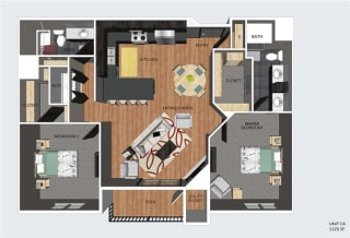 York two bedroom two bathroom floor plan at The Flats at 84