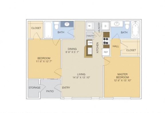 B3 Lower Floorplan 2 Bedroom 2 Bath at Artesian on Westheimer, Houston