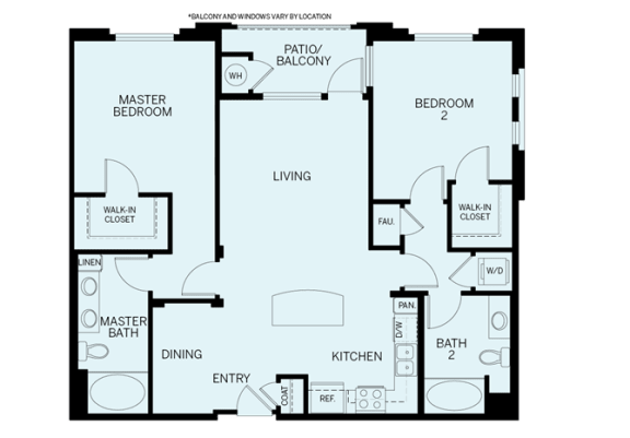 Floor Plan  2 Bed 2 Bath plan B3 Floor Plan at Accent, California
