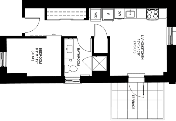 586 SQFT Junior Floor Plan Available at Park Heights by the Lake Apartments, Chicago