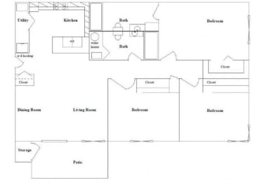 3 bedroom 2 bathroom Floor Plan at Columbia Village, Boise, ID, 83716