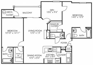 Bexley. 2 bedroom townhome with den. Kitchen with bartop open to living/dinning rooms. Fireplace. 2 full bathrooms + powder room. Patio/balcony.