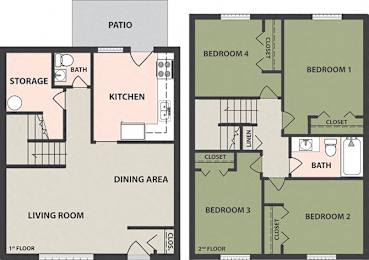  Floor Plan 4-Bedroom, 1 1/2-Bath