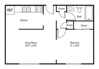 500 Sq-Ft 1 bed 1 bath floor plan A at Highview Manor Apartments, Fairport