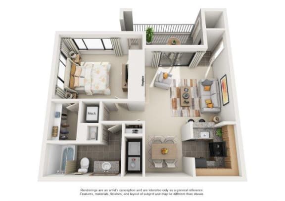 Garnet Floorplan 1 Bedroom 1 Bath 735 Total Sq Ft at Rosemont Apartments, Roswell, GA 30076