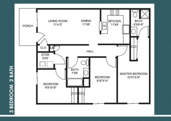 3 Bed 2 Bath FloorPlan at Bradford Place Apartments, Lafayette, 47909