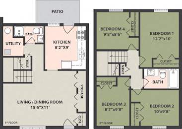  Floor Plan 4-Bedroom, 2-Bath