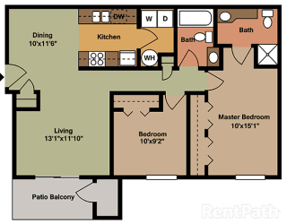Two Bedroom Flat Floor Plan at Walnut Creek Apartments, Indiana, 46902
