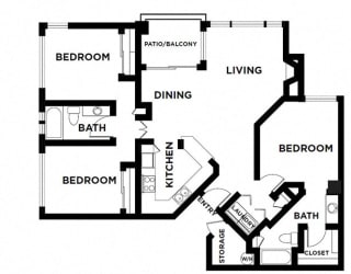 three bed two bath  with patio/ balcony 1198 sqft