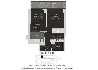Unit 12B Floor Plan at 640 North Wells, Chicago, 60654