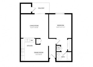 Bayview Apartment Homes Federal Way, Washington 1 Bedroom 1 Bath Floor Plan