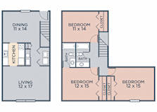 3 bedroom 2 bathroom Carlton (3.20a) FloorPlan at Barrington Estates Apartments, Indianapolis, 46260
