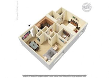 1 bed 1 bath floor plan B at 500 Fifth Apartments, Tennessee