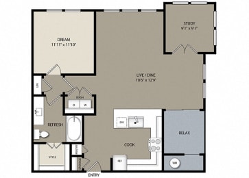 1 bed 1 bath A4 Floor Plan at Westerly Apartments, Littleton