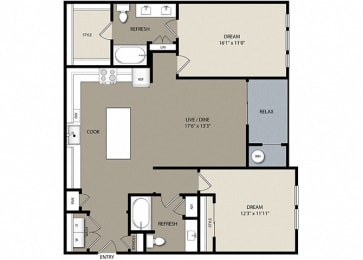 2 bed 2 bathB4 Floor Plan at Westerly Apartments, Littleton, 80127