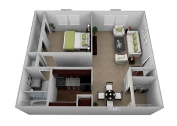 1bed 1bath Floor Plan at Highland Club Apartments, Watervliet, NY, 12189