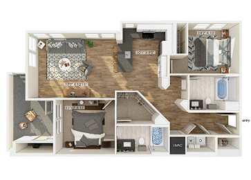 Floor Plan  Two bedroom floor plan at The Braydon Apartments in Napa CA