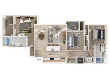 Floor Plan  Three bedroom floor plan at The Braydon Apartments in Napa CA