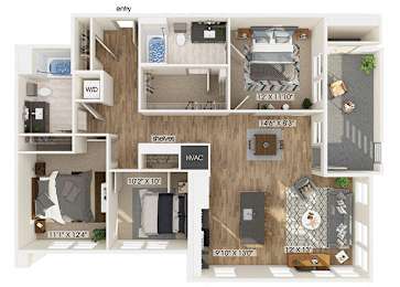 Floor Plan  Three bedroom floor plan at The Braydon Apartments in Napa CA