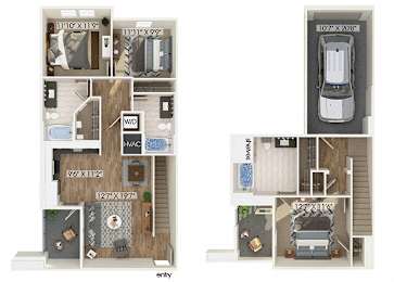 Floor Plan  Three bedroom floor plan at The Braydon Apartments in Napa CA