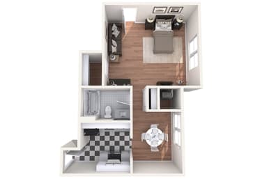 Hayes House - A1a - Studio and 1 bath - 3D