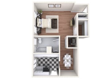 Hayes House - A1b - Studio and 1 bath - 3D