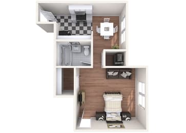 Hayes House - A1c - Studio and 1 bath - 3D