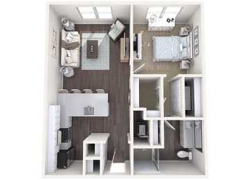 Hayes House - A2 - 1 bedroom and 1 bath - 3D