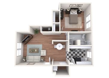 Hayes House - A5a - 1 bedroom and 1 bath - 3D