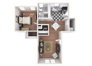 Hayes House - A5b - 1 bedroom and 1 bath - 3D