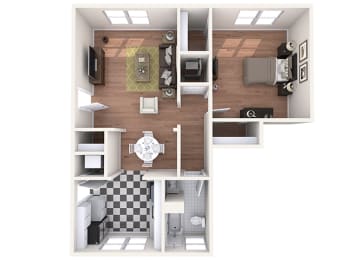 Hayes House - A7a - 1 bedroom and 1 bath - 3D