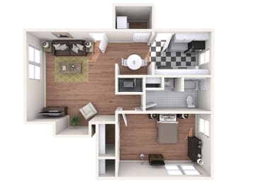Hayes House - A9 - 1 bedroom and 1 bath - 3D
