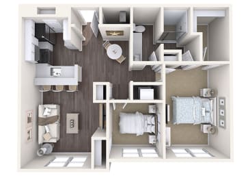 Hayes House - B1 - 2 bedroom and 1 bath - 3D