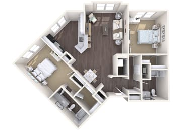 Hayes House - B5b - 2 bedroom and 2 bath - 3D
