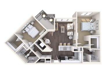 Hayes House - B5c - 2 bedroom and 2 bath - 3D