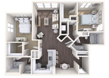 Hayes House - B6 - 2 bedroom and 2 bath - 3D