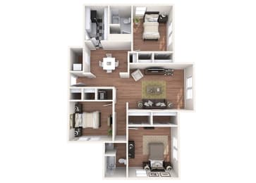 Hayes House - C1b - 2 bedrooms and 2 bath - 3D