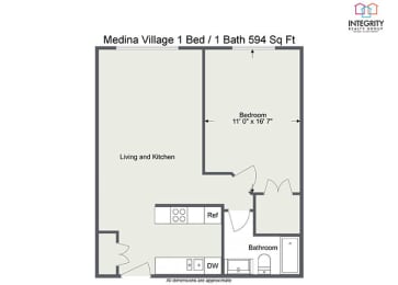 1 Bath 594 Sq Ft. Floor Plan at Integrity Medina Apartments, Integrity Realty LLC, Ohio