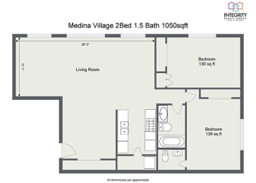 2Bed 15 Bath 1050sqft Floor Plan at  Integrity Medina Apartments, Integrity Realty LLC, Ohio