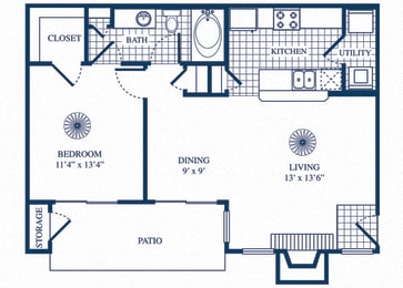 Floor Plan  A2 floorplan at Tivoli Apartments in Dallas, Texas