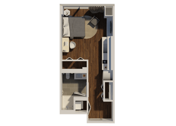Studio 1 bathroom  Style 1 Apartment Floor Plan at Eleven40, Chicago, IL, 60605