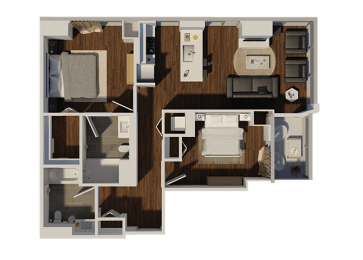 Two Bedroom 2 bathroom Style 2 Apartment Floor Plan at Eleven40, Illinois, 60605