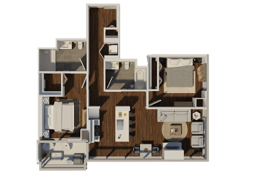 Two Bedroom 2 bathroom Style 3 Apartment Floor Plan at Eleven40, Illinois