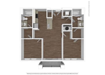2 Bed 2 Bath Floor Plan at The Ivy at Berlin Place, South Bend, 46601