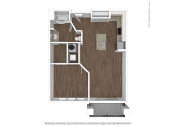 1 Bed 1 Bath Floor Plan at The Ivy at Berlin Place, South Bend, IN