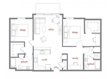 Sequoia Floor Plan at Tivalli Apartments, Lynnwood, Washington